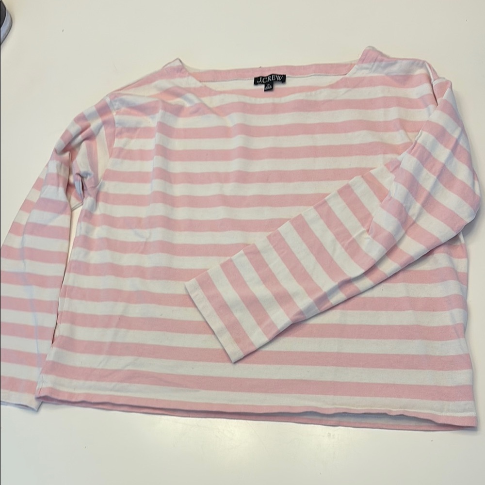 J. Crew Pink and White Striped Boatneck Top